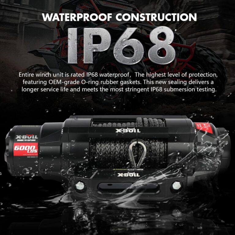X-BULL New 6000LBS IP68 Waterproof Electric Winch Boat Trailer Winch with 2 in 1 Wireless Remote Synthetic Rope 1/4 in x49.8ft Hook Automatic Braking Powersports Off Road - Image 7