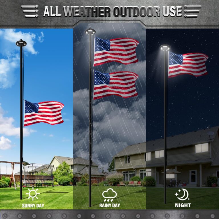 Heavy Duty Flag Pole Kit with Solar Light, 20 FT 12 Gauge Aluminum in Ground Flagpole with 128 LEDs Solar Powered Set for House Outside, with Embroidered American Flag, Residential Commercial, Black - Image 2