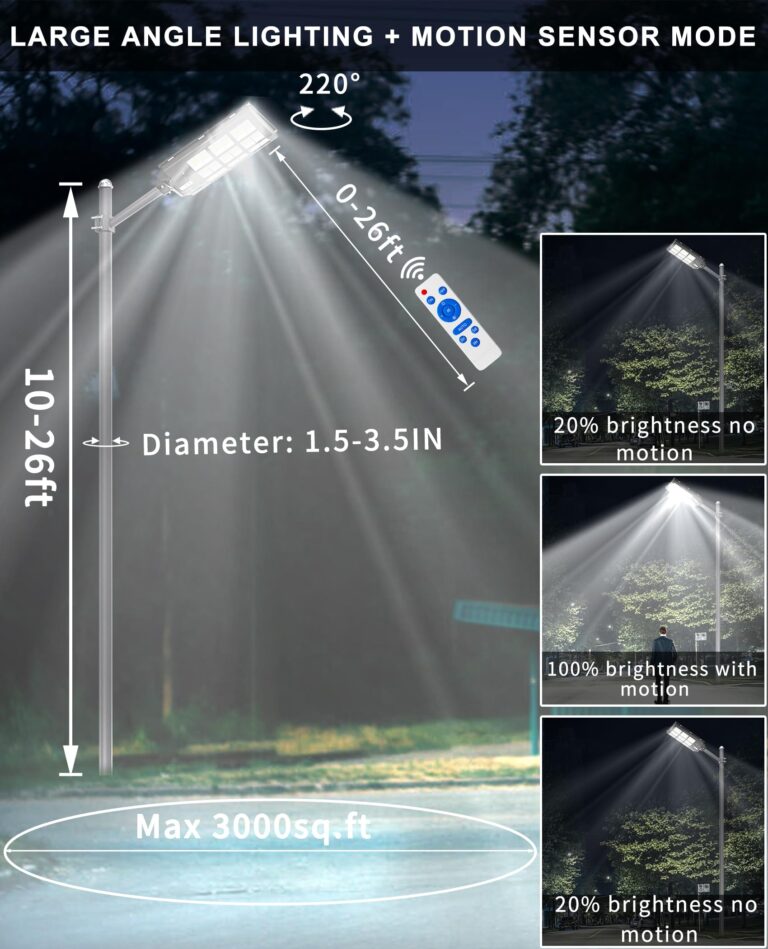 JAYNLT Y-3600W Solar Street Lights Outdoor,360000LM 6500K Parking Lot Lights Commercial, Waterproof Dusk to Dawn Solar Security Flood Lamps Motion Sensor for Driveway,Basketball Court - Image 6
