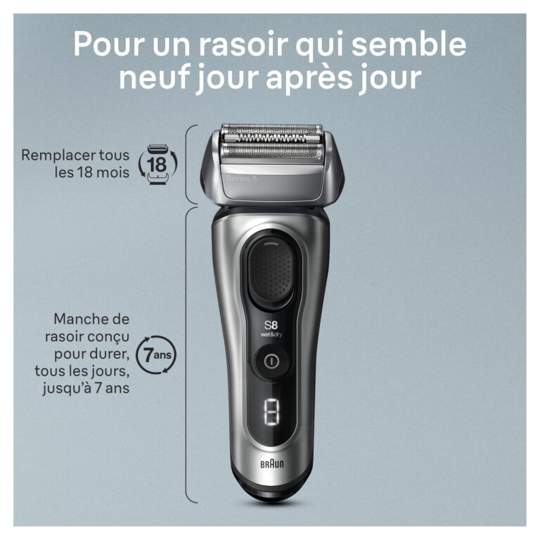 Braun Series 8 Electric Razor for Men, with 4+1 Shaving Elements & Precision Long Hair Trimmer, Close & Gentle Even on Dense Beards, Wet & Dry Electric Razor with 60min Runtime, 8517s Galvano Silver - Image 3