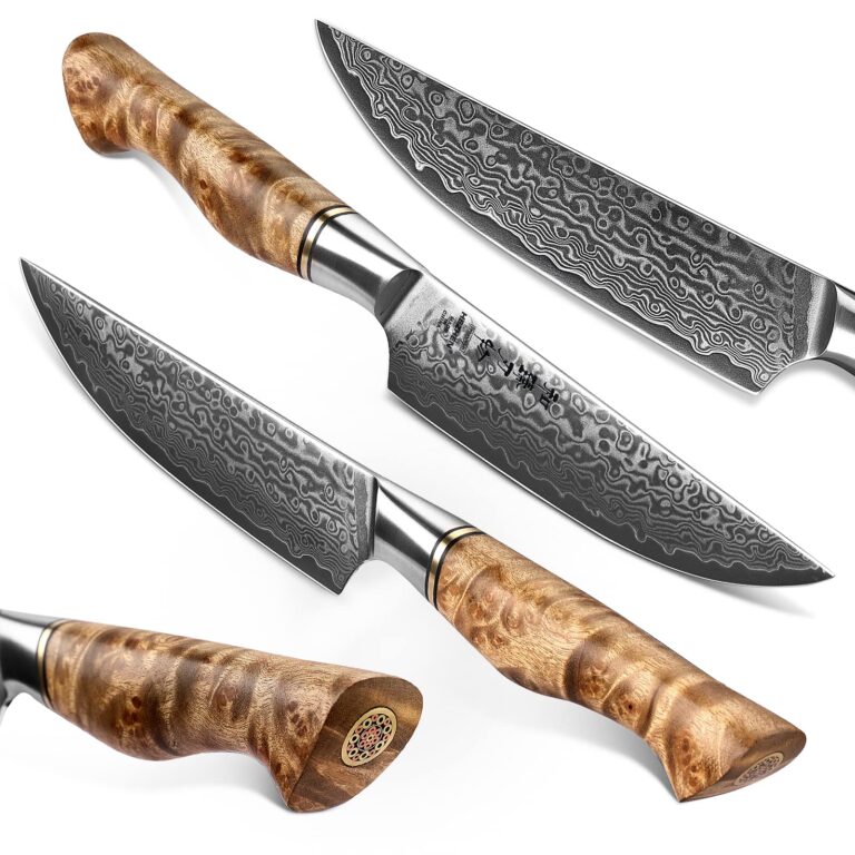 HEZHEN 6PCS Kitchen Knife Set Professional Forged Damascus High Carbon Steel Steak Knife Figured Sycamore Wood Handle-Porcelain Gift Package - Image 9