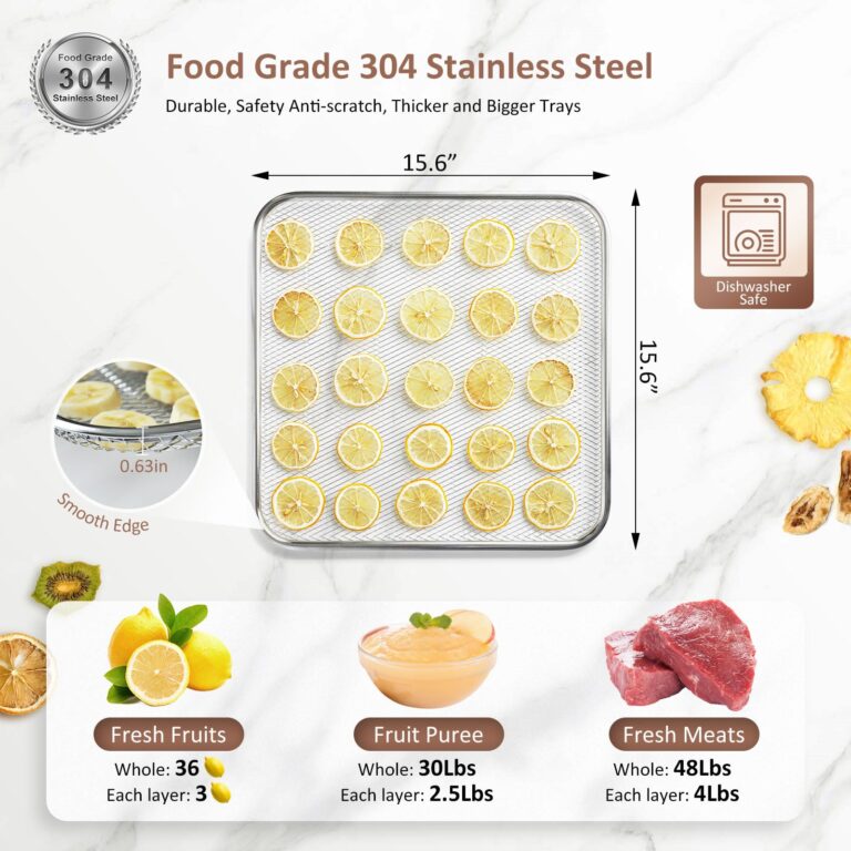 Ausegia Commercial Large 12 Trays Food Dehydrator, Usable Area up to 22.67ft², 1200W Full Stainless Steel Dryer Machine, up to 190℉ Temperature, for Meat, Fruit, Veggies, Beef, Herbs, Pet Foods - Image 6