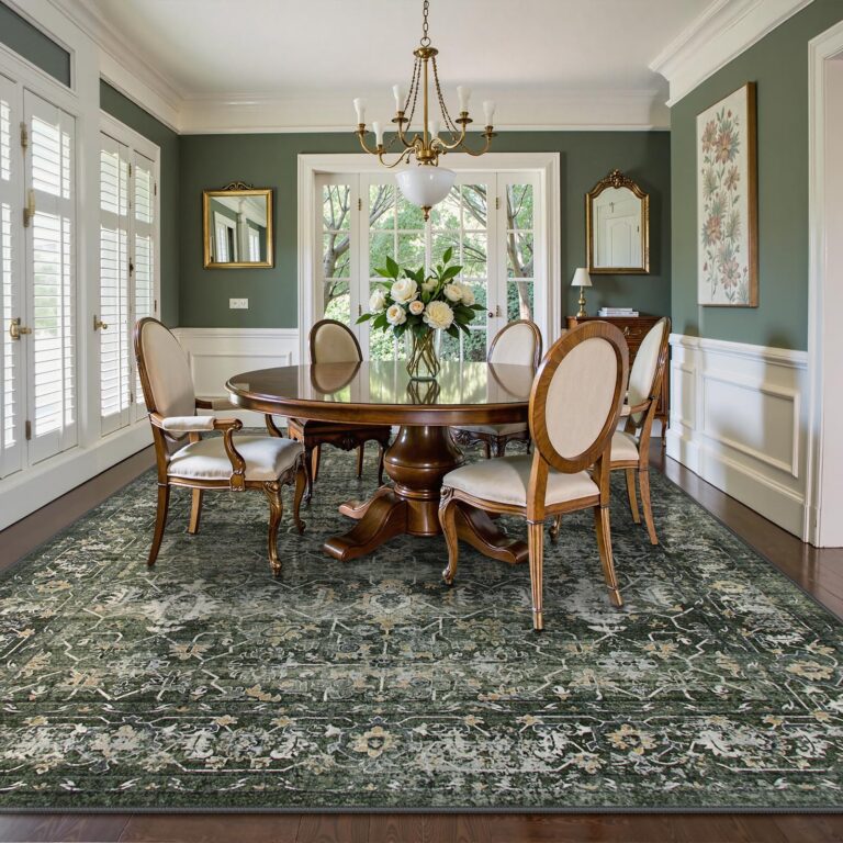 Lahome Boho Green Area Rugs 9x12 Living Room,Washable Large Rugs for Bedroom Aesthetic,Vintage Distressed Non Slip Low Pile Dining Room Rug Carpet for Home Office Playroom(9'x12',Green) - Image 9
