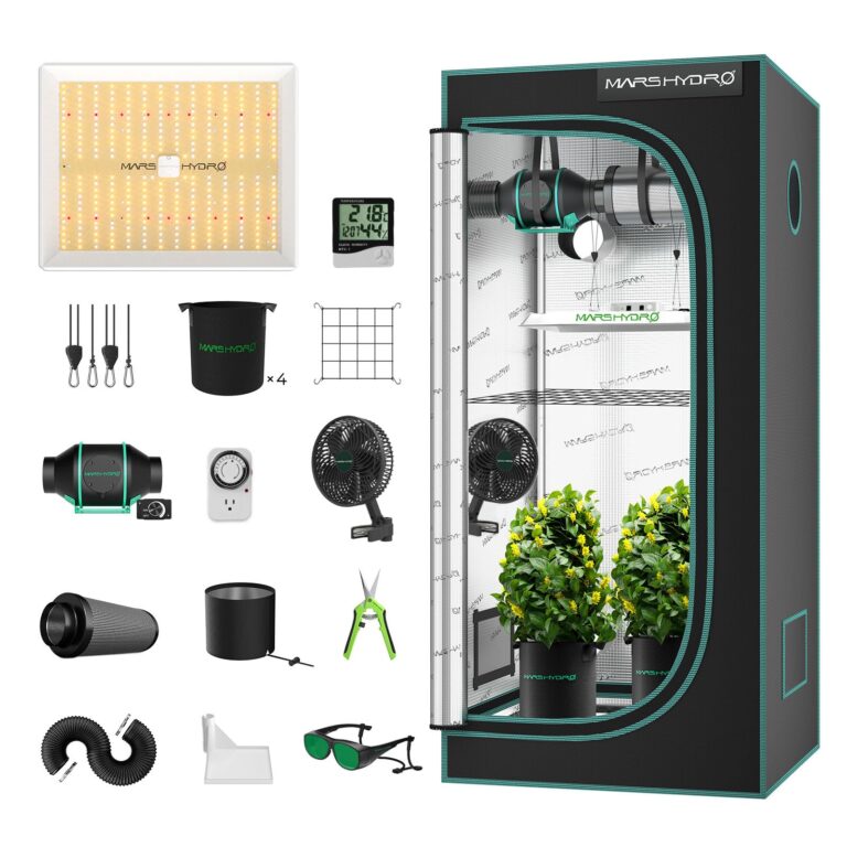MARS HYDRO 3x3 Grow Tent Kit Complete System,150W TS1000 LED Dimmable Grow Light, 32"x32"x63" 1680D High Reflective Mylar Grow System with 4inch Adjustable Speed Ventilation System,10 Speed Clip Fan