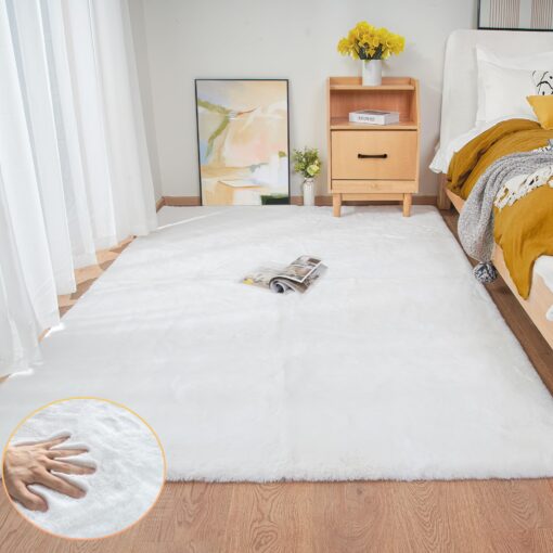 ORINOVA White Faux Fur Rug 5x7 Rugs for Living Room Shag Washable Area Rug Fuzzy Rugs for Bedroom Girl Room Decor Rectangle Rug