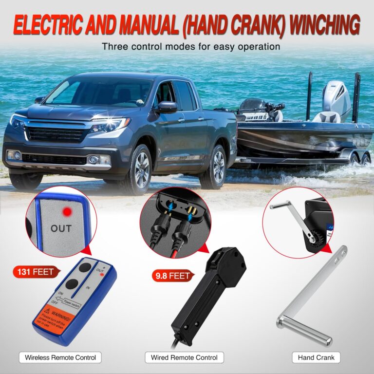 Nilight Boat Trailer Winch 3500 lbs Portable Electric Boat Winches 12 V DC Marine Winch with Remote Control and Hand Crank Power-in Freewheel Operation Waterproof Reversible Winch for Boat Trailer - Image 7