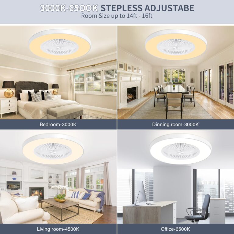 KAMLAM 24" Low Profile Ceiling Fan with Light, Bladeless ceiling fan withs Remote/APP Control, Flush Mount Ceilings Fans, Modern Enclosed Led Ceilings 3 Colors Dimmable 6 Speeds Reversisble Timing - Image 3