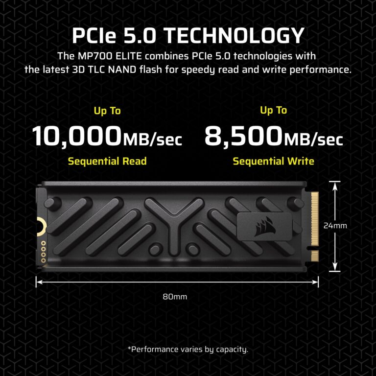 Corsair MP700 Elite 2TB PCIe 5.0 x4 NVMe M.2 SSD – Included Aluminum Heatsink – Up to 10,000MB/sec – High-Density 3D TLC NAND – M.2 2280 - DirectStorage Compatible – Black - Image 7