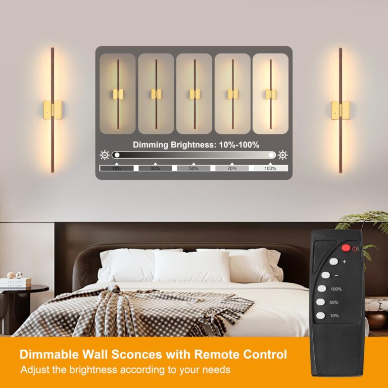 Morauroral Walnut Battery Operated Wall Sconce with Remote Control, Rechargeable Wall Sconces Set of 2, LED Wireless Wall Light, 24″ Modern Sconce Wall Decor for Background Wall, Bedroom, Living Room - Image 9