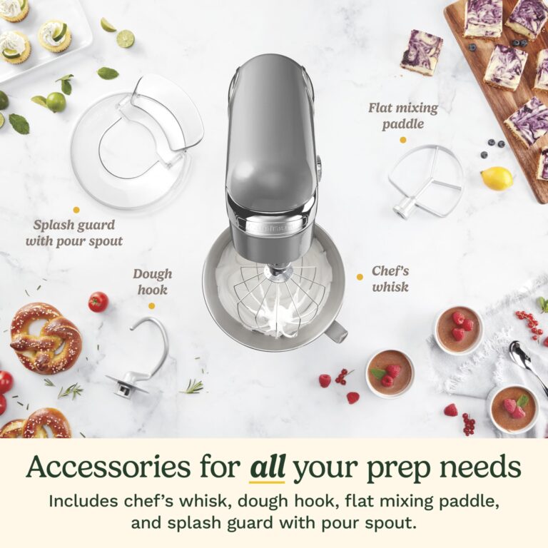 Cuisinart Stand Mixer, 12 Speeds, 5.5-Quart Mixing Bowl, Chef's Whisk, Flat Mixing Paddle, Dough Hook, and Splash Guard with Pour Spout, Silver Lining, SM-50BC, Silver Lining - Image 4