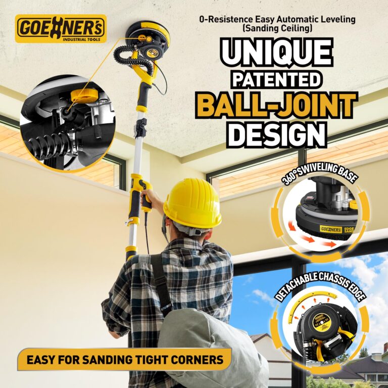 Drywall Sander, Electric Drywall Sander with Vacuum, 6 Variable Speed, 900-1800RPM, Labor-Saving Handle and Patented Fixture for Ceiling Sanding, LED Light, 14ft Dust Hose,26ft Power Cable,Storage Bag - Image 5