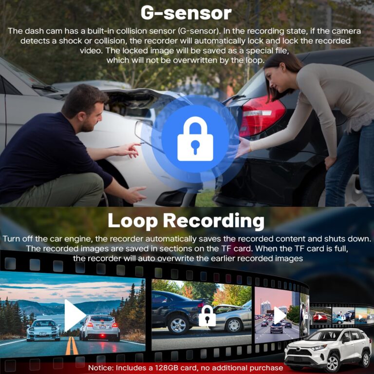 KuTaiTai Front 4K & Rear 1080P Dash Cam for Toyota RAV4 2022 2023 2024 2025 LE Limited SE Adventure XLE Premium XSE (Model B) with Vent Hole, OEM Look, WiFi&APP, G-Sensor, Loop Recording, 128GB Card - Image 6
