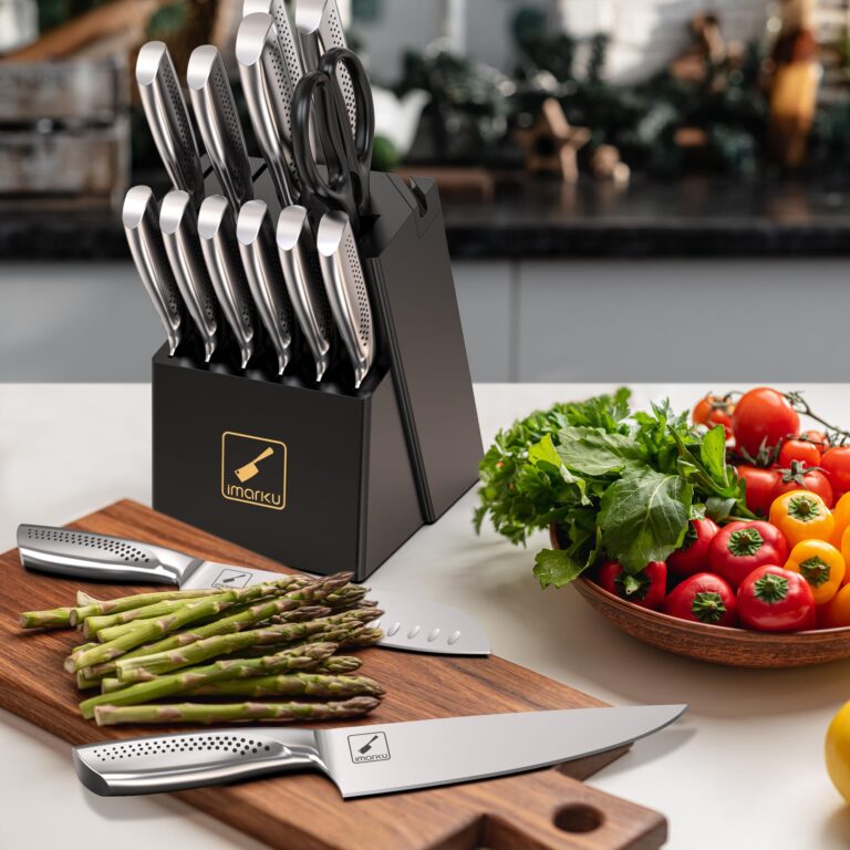 imarku Knife Set,15 PCS Kitchen Knife Set With Block, Premium HC Stainless Steel Knife Block Set With Built-in Sharpener, Kitchen Knives With Ergonomic Handle, Dishwasher Safe, Black - Image 2