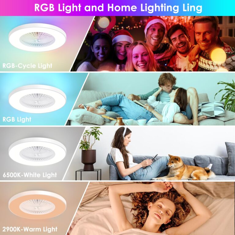 KAMLAM 24" Low Profile Ceiling Fans with Lights, Bladeless Ceiling Fan with RGB Light, Alexa/Google Assistant Remote/APP Control, Enclosed Flush Mount Ceiling Fan Dimmable Color Changing LED Ambient - Image 2
