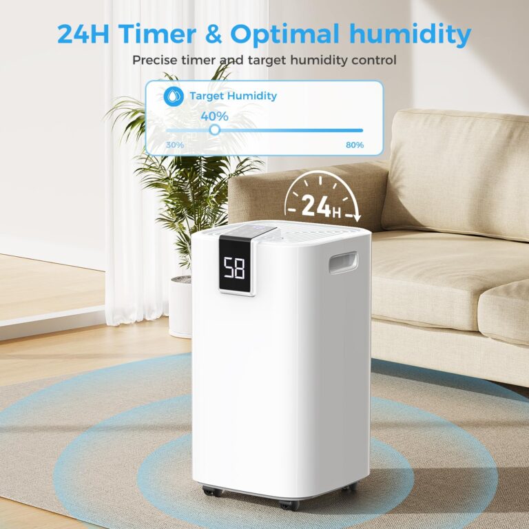 4000 sq.ft Dehumidifier for Basement, Trazico 45 Pint Dehumidifiers for Home with Drain Hose, Smart Humidity Control, 24H Timer, Auto Defrost, Ideal for Large Room, Bathroom, Bedroom, Garage, White - Image 3