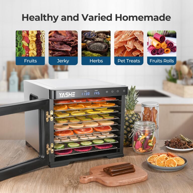 YASHE Food Dehydrator Machine, 9-Tray Stainless Steel Jerky Dehydrator, 1000W Food Dryer with Adjustable Timer & Temperature, Recipes Included for Meat, Fruits, and Herbs - Image 7