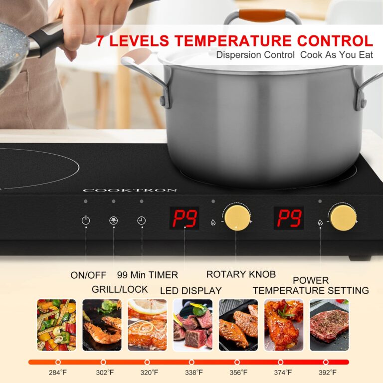 COOKTRON Portable Induction Cooktop 2 Burner with Removable Iron Cast Griddle Pan Non-stick, 1800W Double Induction Cooktop with Child Safety Lock & Time, Great for Family Party - Image 7