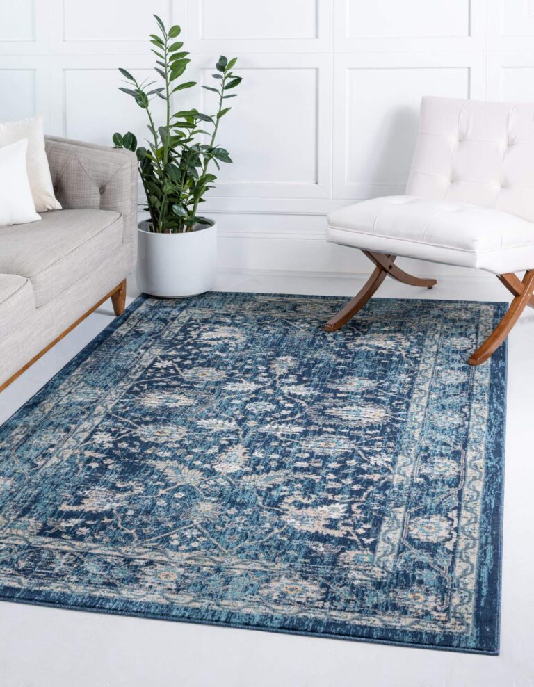 Unique Loom Oslo Collection Area Rug - Osterbro (7' 1" x 10' Rectangle, Navy Blue/ Beige)