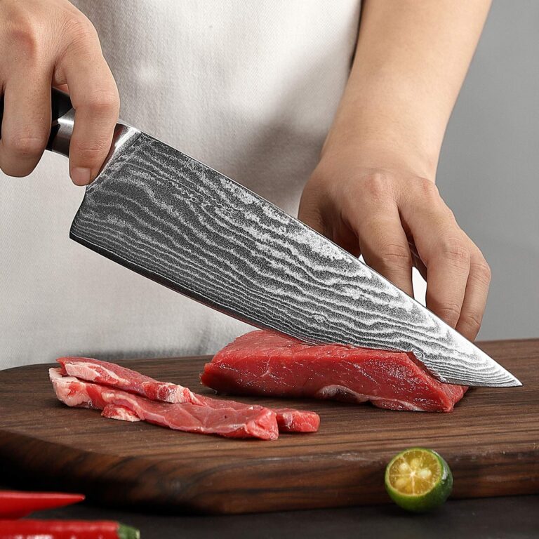 Damascus Kitchen Knife Sets, 9 Pieces Kitchen Knives Set with Block, ABS Ergonomic Handle for Chef Knife Set, Knife Sharpener and Kitchen Shears, Knife Block Set - Image 5