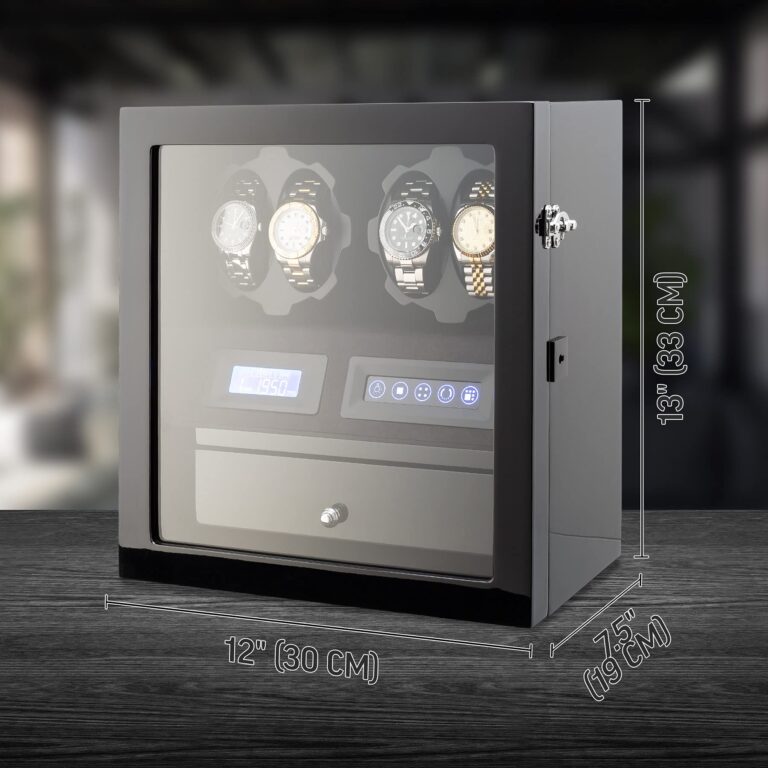 4 Watch Winder with 5 Watch Storage Space, LCD Display, Touch Control and Interior Light (Black + Black Velvet) - Image 2