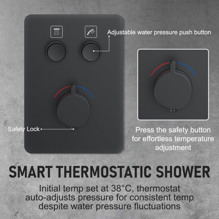 Thermostatic Shower System 13-Inch Rainfall Shower Head - 3 Setting Handheld Sprayer, Complete Bathroom Set with Faucet Mixer Trim Kit & Valve Matte Black - Image 2