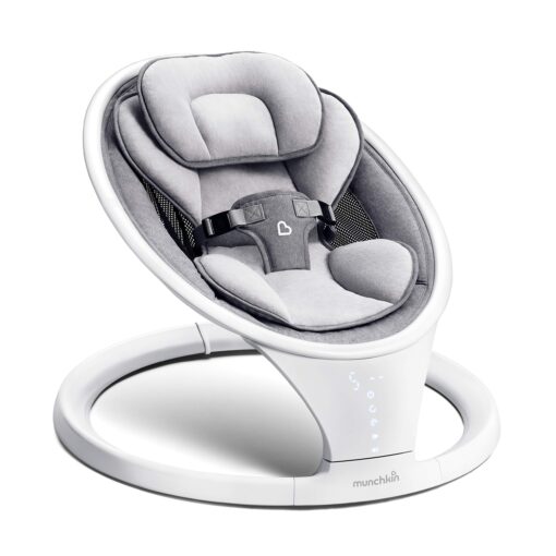 Munchkin Baby Swing, Portable and Lightweight, Bluetooth Enabled Electric Infant Rocker with Natural Sway in 5 Ranges of Motion, Newborn Nursery Essentials, White/Grey
