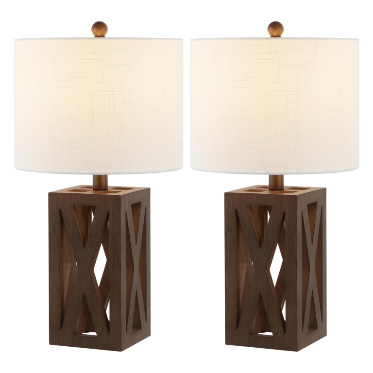 JONATHAN Y JYL1062A-SET2 Stewart 21.5" Wood LED Table Lamp Farmhouse, French Country, Rustic, Bohemian, Bedroom, Living Room, Office, College, Bookcase, Brown (Set of 2)
