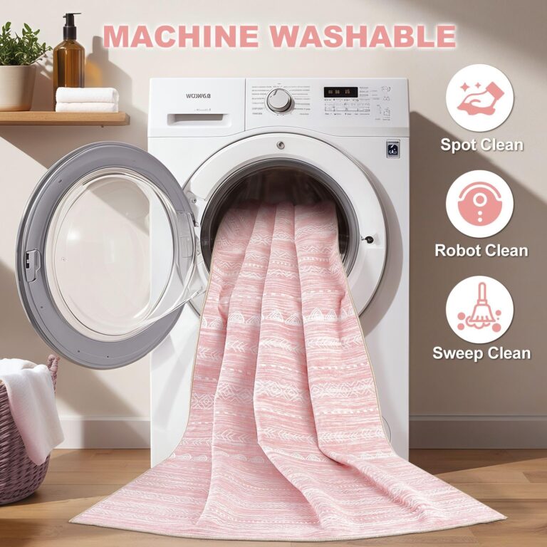 Pink Rugs for Bedroom Girls: 8x10 Washable Boho Large Neutral Cute Soft Area Rug Modern Indoor Floor Non Slip Accent Carpet for Living Room Nursery Kids Playroom Preppy Room Dorm Baby Room Decor - Image 8