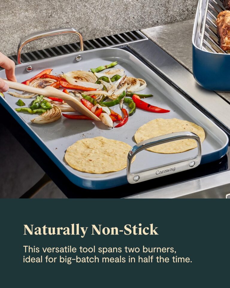 Caraway Double Burner Griddle - 19x12” Griddle Pan - Non-Stick Ceramic Coated - Non Toxic, PTFE & PFOA Free - Oven Safe & Compatible with All Stovetops - Navy - Image 4