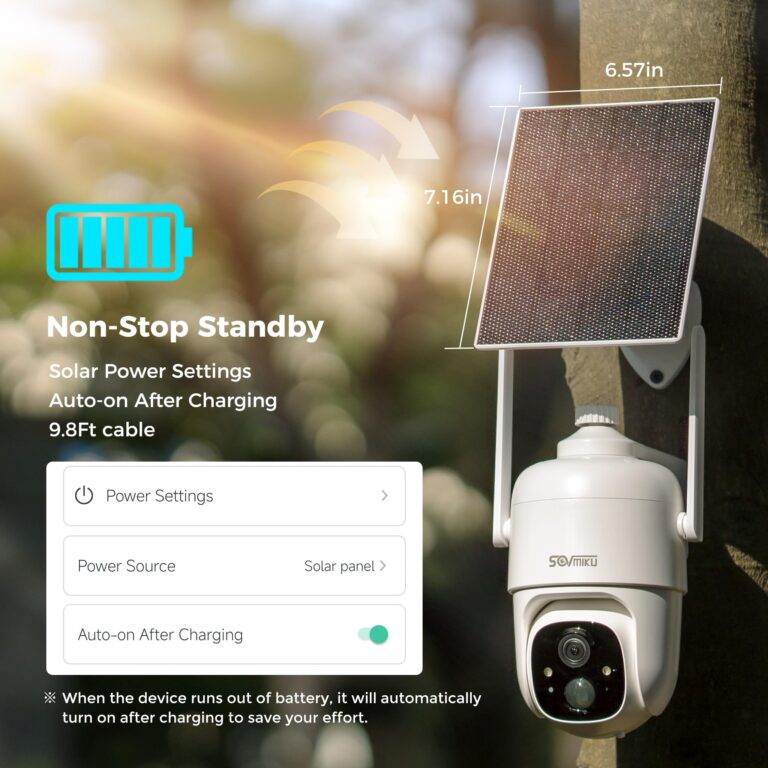 SOVMIKU 4CQ1 AI 2K Solar Security Camera Wireless Outdoor, Battery Powered, Two Way Audio, PIR Motion Detection, 360° View Pan/Tilt,Easy to Setup, Color Night Vision, Audible Flashlight Siren,SD Slot - Image 5