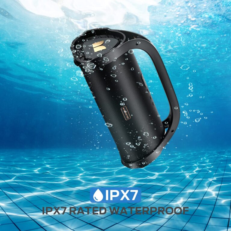 Monster Adventurer Max Bluetooth Speaker with Two Wireless Microphones, IPX7 Waterproof Outdoor Speaker with 100W Powerful Stereo Sound, Portable for Home, Party, Camping, Gold - Image 4