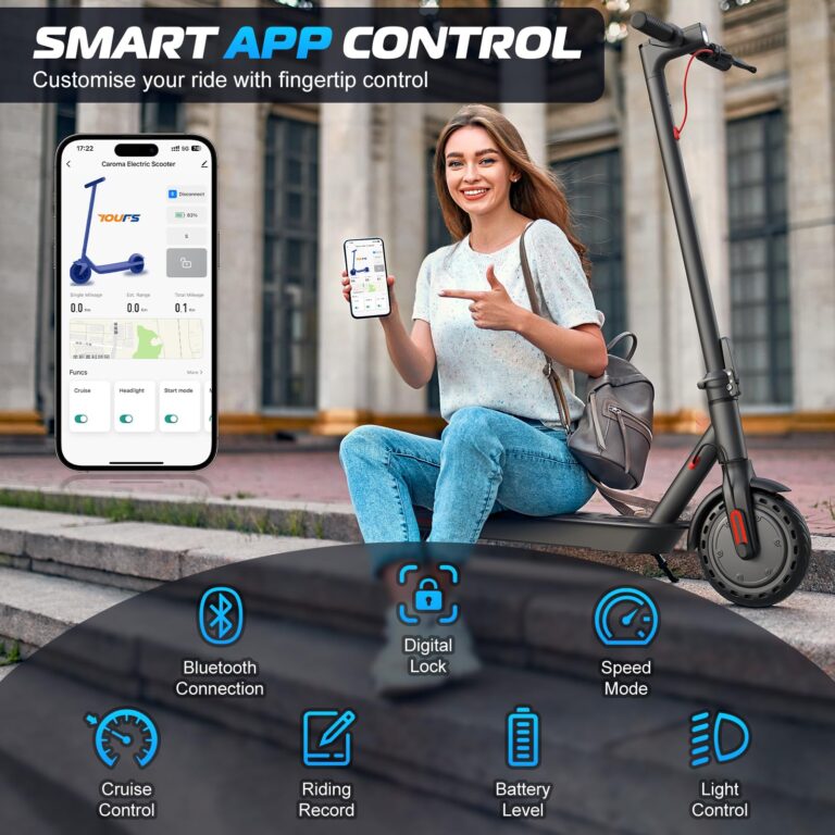Caroma Electric Scooter Adults, Powerful 350W Motor, Max 18 Miles Long Range, Top Speed 20 MPH, 8.5" Solid Tires, Folding E Scooter with Dual Braking System & APP (Black Shards L1) - Image 5