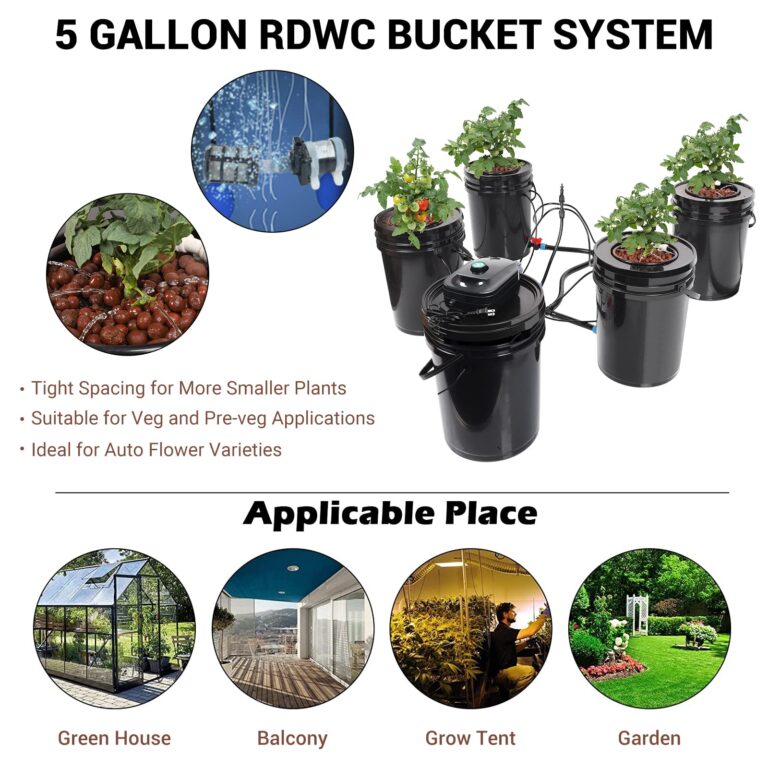 RDWC Top Feed Drip Hydroponics Systems, Recirculating Deep Water Culture Hydroponic Bucket System, 5 Gallon Hydroponics Growing System Kit with Water Pump, Air Pump(4 Bucket + Reservoir + Drip Kit) - Image 2