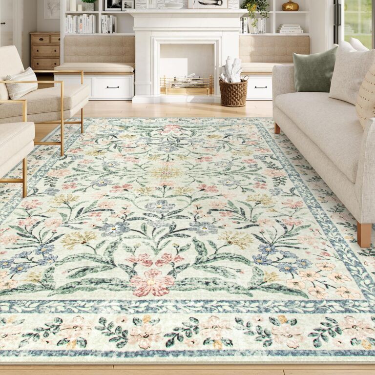 Wonnitar Large Rugs for Living Room, Soft Washable Floral 9x12 Area Rug for Bedroom, Boho Non-Shedding Foldable Carpet for Kids Playroom Apartment Home Decor - Image 4