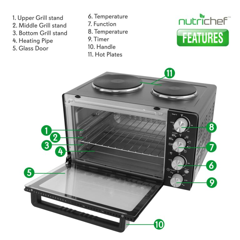 NutriChefKitchen 30 Quarts Kitchen Convection Oven - 1400 Watt Countertop, Rotisserie Roaster Grill, Top Rack, Dual Hot Plates, Toaster, Baking Tray, PKRTO29 - Image 7