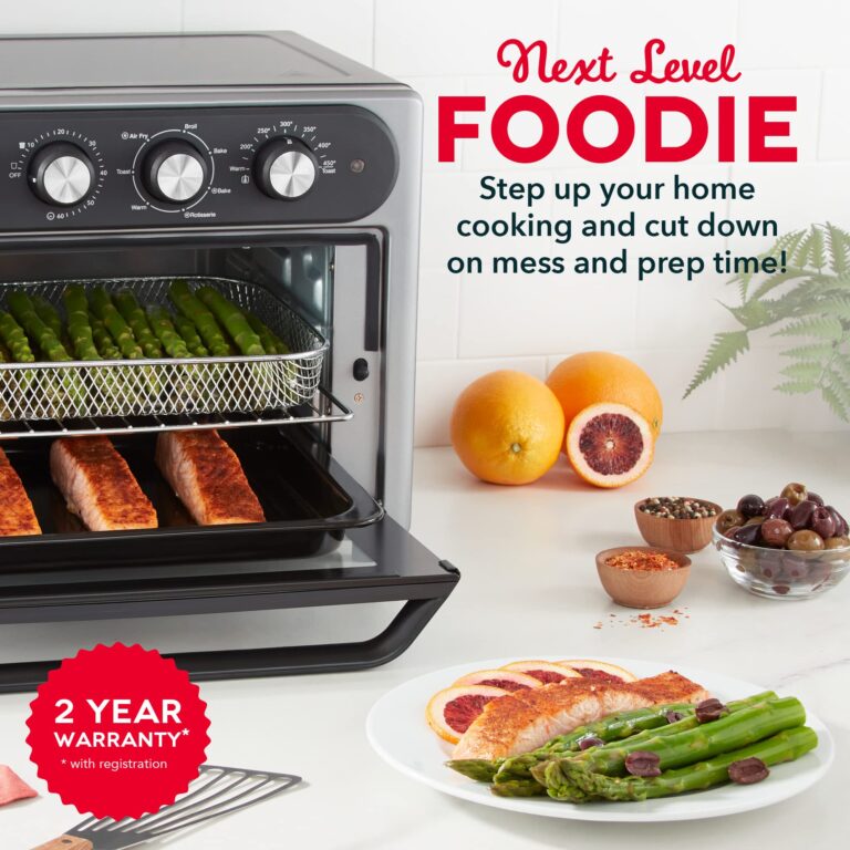 Dash Chef Series 7 in 1 Convection Toaster Oven Cooker, Rotisserie + Electric Air Fryer with Non-stick Fry Basket, Baking Pan & Rack, Skewers, Drip Tray & Recipe Book, 23L, Graphite - Image 6