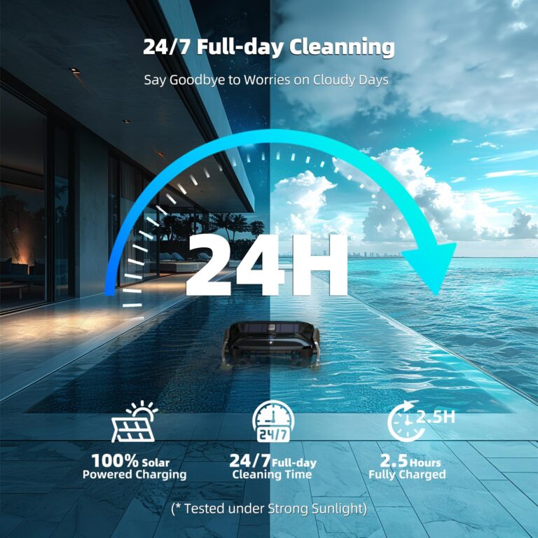 Robotic Solar Pool Skimmer Robot: SMONET SR5 Pro 24/7 Continuous Cleaning Automatic Cordless Solar Powered Pool Surface Cleaner with Dual Charging, Obstacle Avoidance, Carbon Fiber Black - Image 7