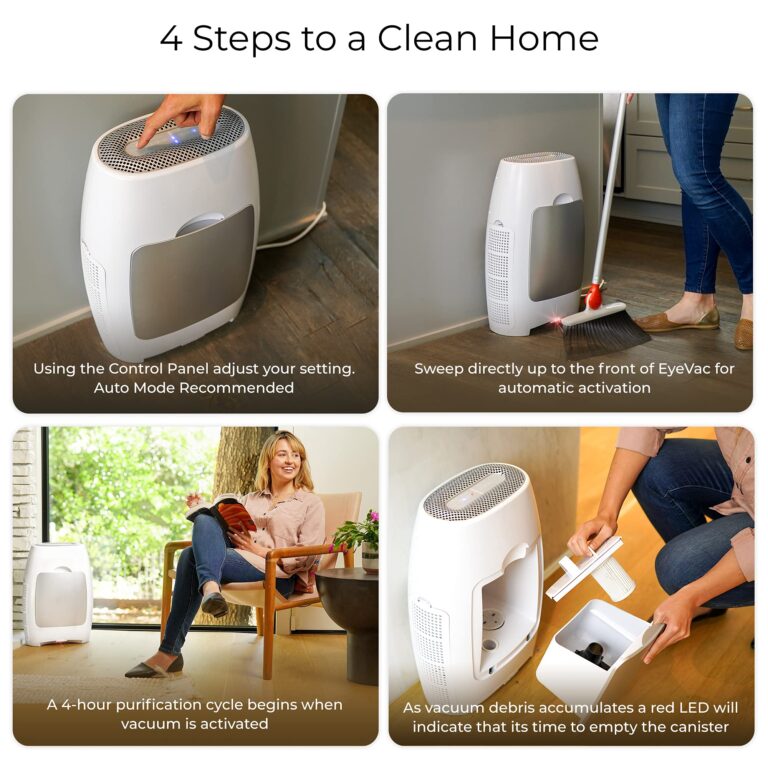 EyeVac Air 2-in-1 HEPA Air Purifier & Touchless Vacuum Automatic Dustpan - Ultra Fast & Powerful - Covers 600 Sq ft - Corded Canister Vacuum, Bagless, Automatic Sensors, 1000 Watt (White/White) - Image 6
