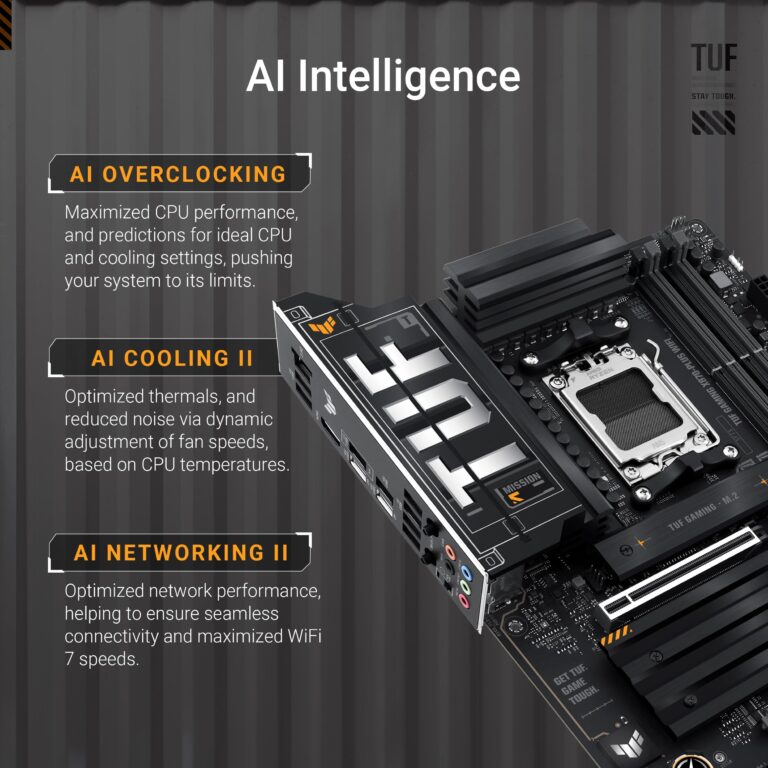 ASUS TUF Gaming X870-PLUS WiFi AMD AM5 X870 ATX Motherboard, 16+2+1, 80A SPS Power Stages, DDR5, PCIe 5.0 Ready, Four M.2 Slots, Wi-Fi 7, 2.5Gb LAN, HDMI, USB4® 40Gbps, SATA 6 Gbps, USB 20Gbps Type-C - Image 13