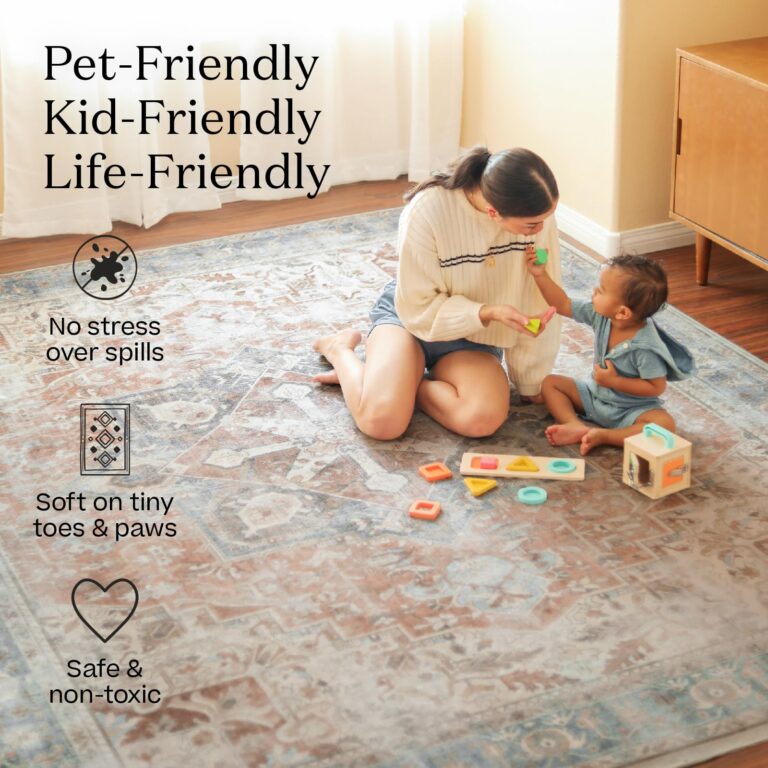 Ruggable Washable 5x7 Area Rug, Plaid, Premium Winter Rugs for Living Room, Bedroom, Kitchen, Office, Classroom with Gripper Non Slip Pad, Dress Stewart Tartan Khaki - Image 3