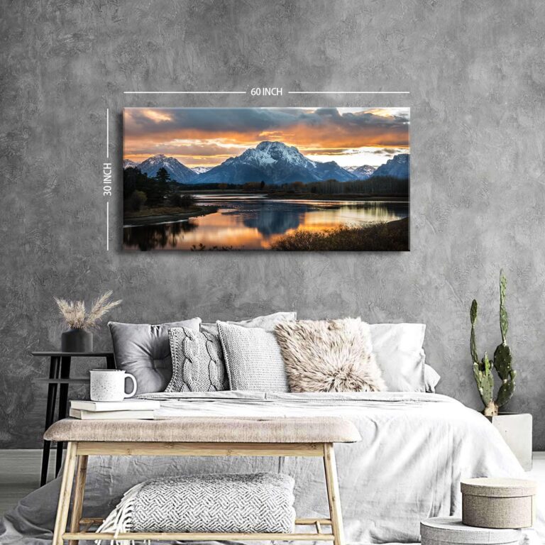 Mountain Wall Art for Living Room Sunset Nature Wall Decor National Park Poster Grand Teton Landscape Canvas Prints Picture Wyoming Painting Artwork for Bedroom Living Room Home Decoration 30x60” - Image 3