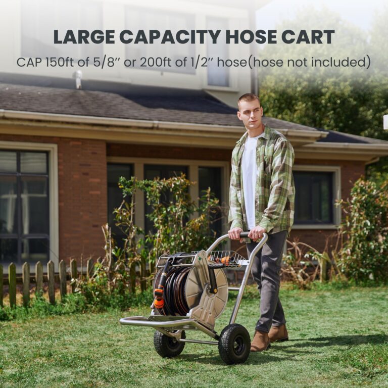 Giraffe Tools Garden Hose Reel Cart with Wheels, Stainless Steel Heavy Duty Water Hose Reel Cart, 200 ft of 1/2 Capacity, Mobile for Outside - Image 5
