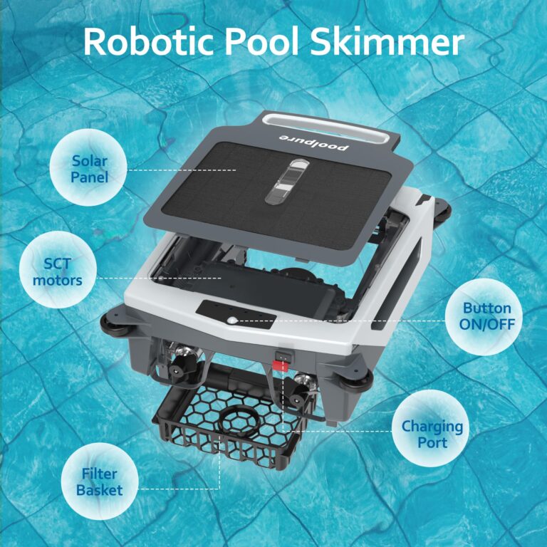 POOLPURE Pool Skimmer Robot with Solar Panel Automatically Design, Pool Surface Skimmer Robotic, Twin Motors Automatic Pool Skimmer (Skimmer with Solar Panel) - Image 2