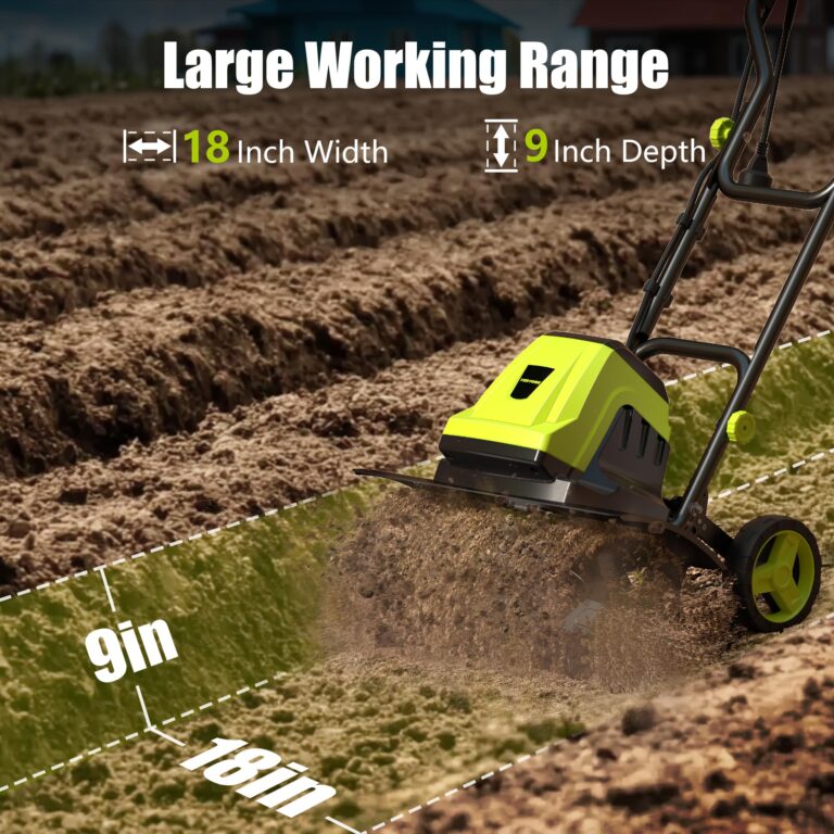 Electric Tiller, YERYORK 15-Amp 18-Inch Width 9-Inch Depth Corded Tiller Cultivator 24 Durable Steel Tines Gardening Tiller with Adjustable Wheels Foldable Handle for Easy Soil Cultivation - Image 8