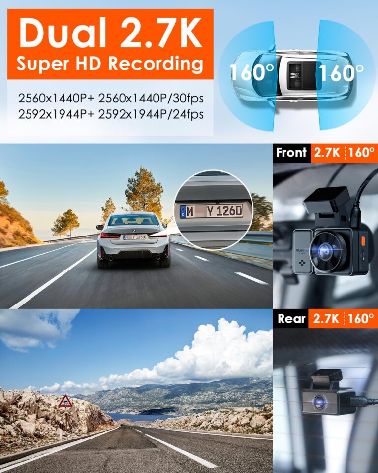 Vantrue E2 Dash Cam Front and Rear, 2.7K Upgrade Rear Cam, Dual STARVIS, 2.7K + 2.7K Dash Camera for Cars, Voice Control, WiFi, GPS, Night Vision, 24H Parking Mode, G-Sensor, 2.45" IPS, Support 512GB - Image 9