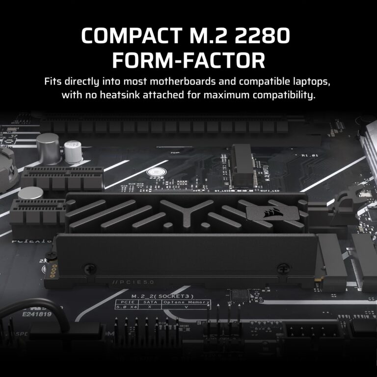 Corsair MP700 Elite 2TB PCIe 5.0 x4 NVMe M.2 SSD – Included Aluminum Heatsink – Up to 10,000MB/sec – High-Density 3D TLC NAND – M.2 2280 - DirectStorage Compatible – Black - Image 4