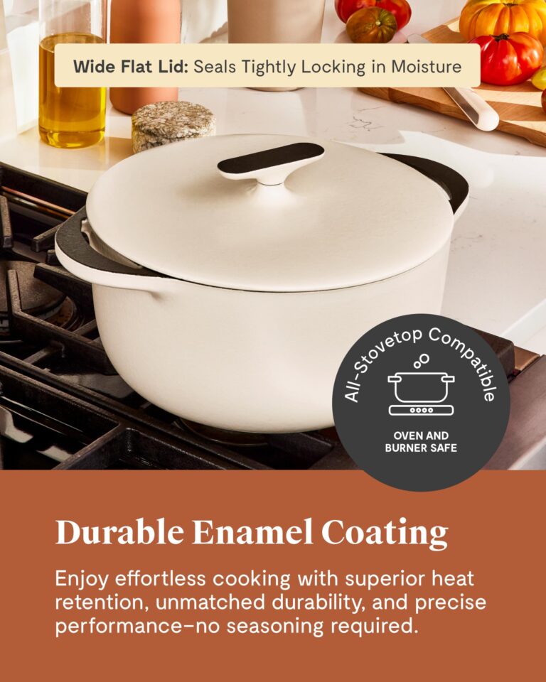 Caraway Enameled Dutch Oven - 6.5 qt Cast Iron Dutch Oven With Lid - 3 Layer Enamel Coating - No Seasoning Required - Compatible With All Stovetops - Oven Safe - No Forever Chemicals - Midnight Blue - Image 5