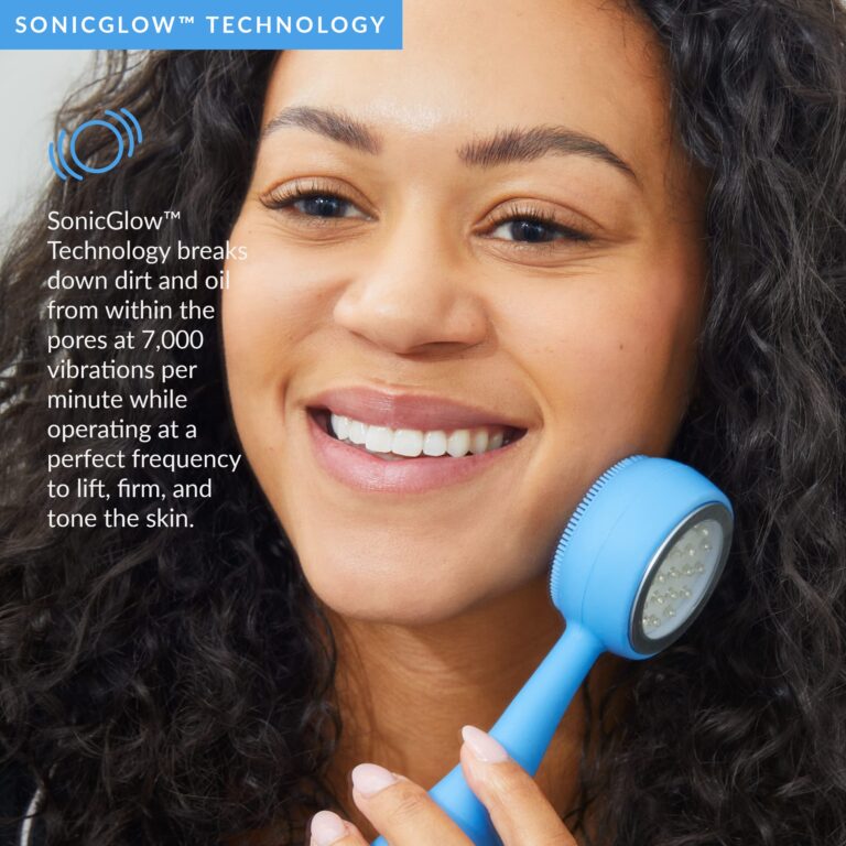 PMD Beauty Facial Cleansing Brush - Smart Silicone Brush with Blue Light Treatment - SonicGlow Vibration - Waterproof Device for Acne - Image 9