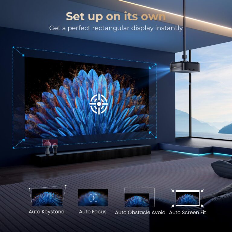 [1000 ANSI & Audio by DBX-TV] Alvar 4K Projector with WiFi 6 and Bluetooth, 30W Speakers, Netflix Certified & DoIby Audio Outdoor Proyector, Auto Focus Native 1080P Smart Projector, Black - Image 6