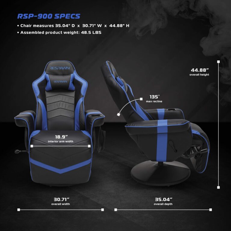 RESPAWN 900 Gaming Recliner - Video Games Console Recliner Chair, Computer Recliner, Adjustable Leg Rest and Recline, Recliner with Cupholder, Reclining Gaming Chair with Footrest - Blue - Image 2